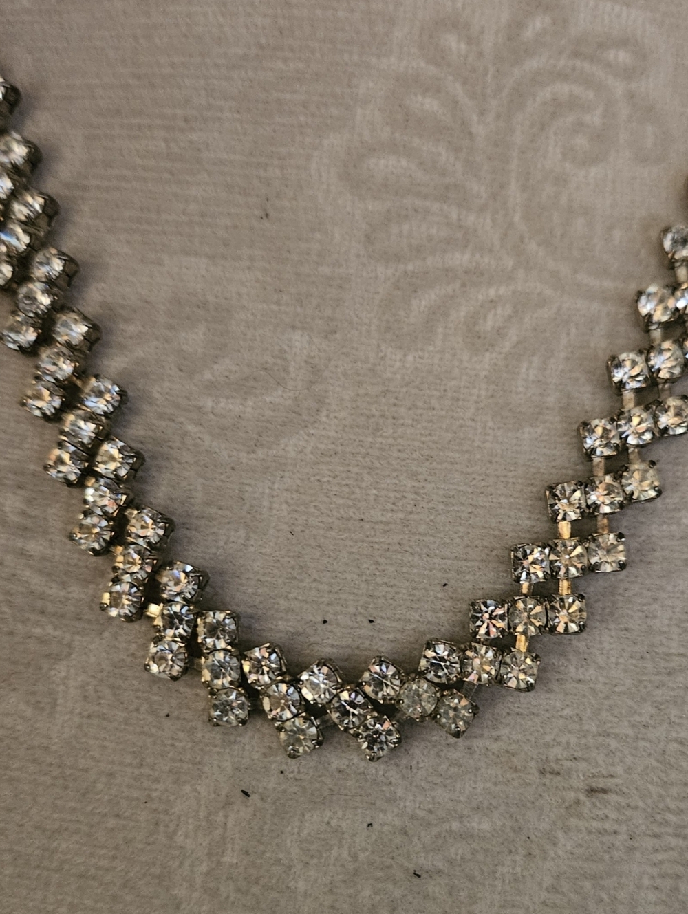 Vintage Mid Century Clear Rhinestone Fringe Necklace Silver Tone Wedding Deco